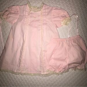 Baby Sen 18m pastel pink heirloom dress and bloomers bullion roses ecru lace